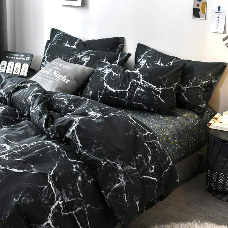 CLOTHKNOW Black White Queen Comforter Set 3Pcs Marble Bedding Comforter Sets Abstract Comforter Queen Men Women Black Queen Size Comforter Sets - Image 2